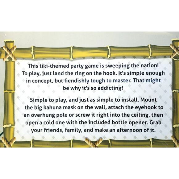 BIG KAHUNA HOOK & RING GAME-Tiki Theme Party Game-Wood Board-Sealed Packaging - Picture 5 of 6